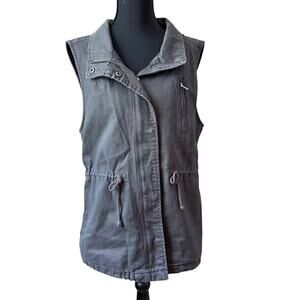 Per Se gray full zip snap high collar cargo utility vest SIZE L